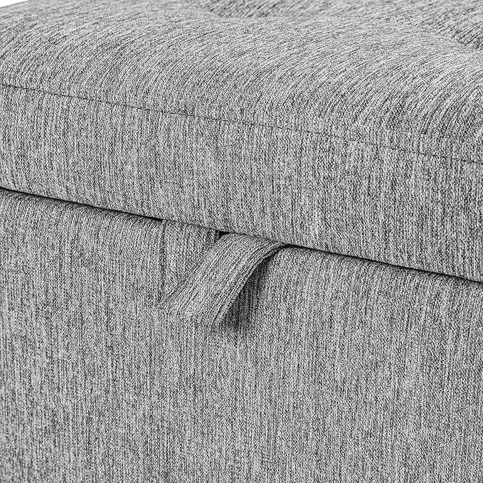 Adeco 18-Inch Cube Storage Ottoman, Upholstered Linen Footrest Stool