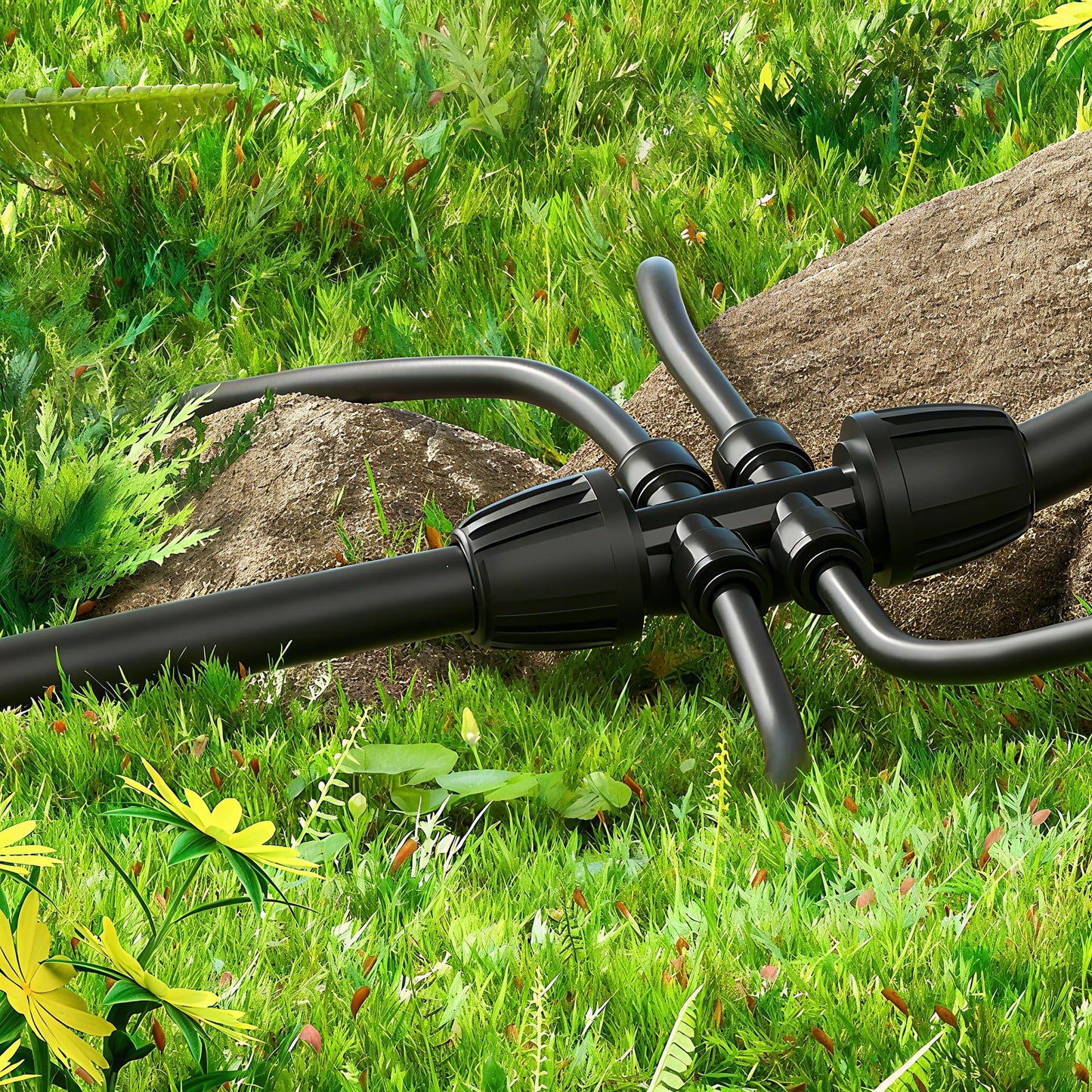 MIXC 1/4" Irrigation Dripline Tubing (100 Ft Roll), Saving 80% Water, 6" Emitter Spacing, 0.5 GPH Emitters Built-In Drip Irrigation Line with 1/4" Fittings Included, Black