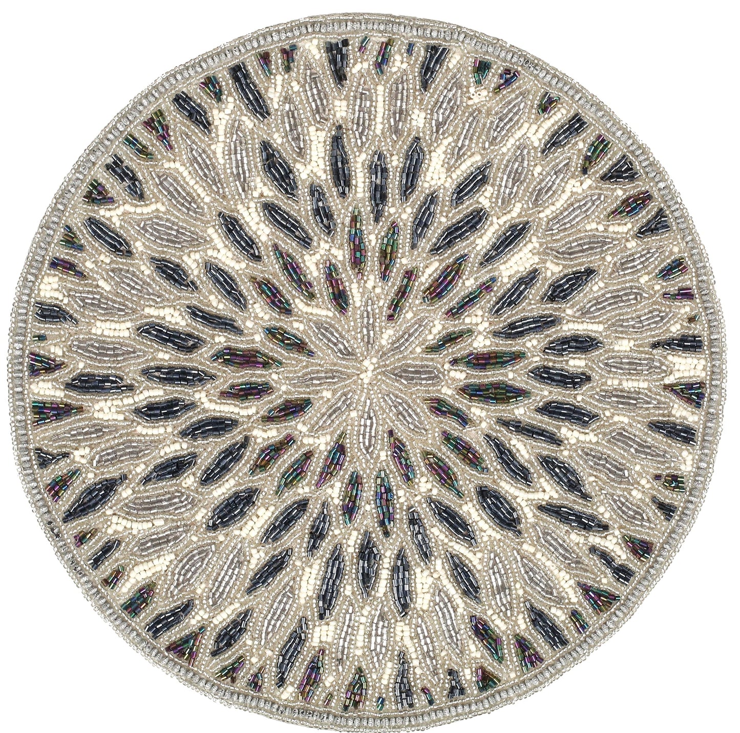 Beaded Charger 13" Round Floral Marigold - Silver Dark Grey Placemat for Dining Table, Holiday & Christmas