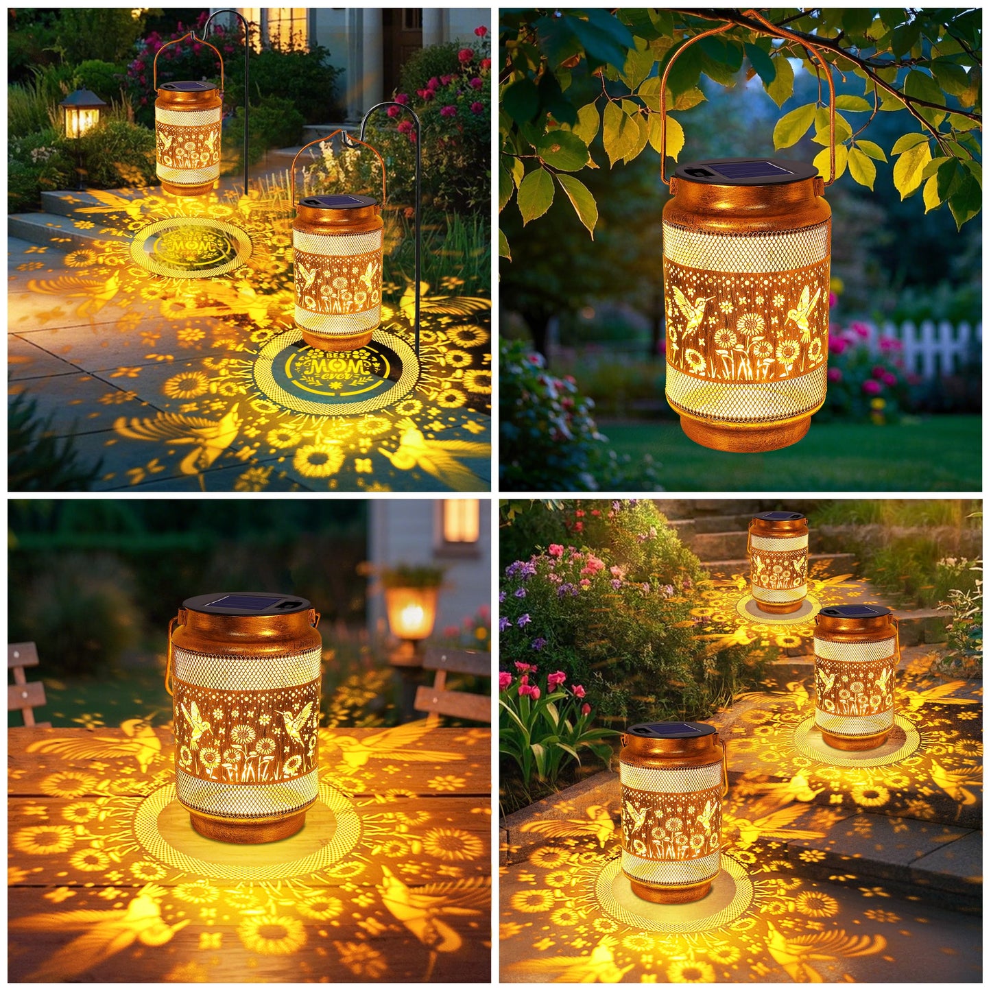 Gifts for Mom Women Grandma Birthday, Solar Lanterns Outdoor Waterproof Hummingbird Garden Decor, Metal Hanging Solar Lights for Outside Yard Patio Pathway Backyard