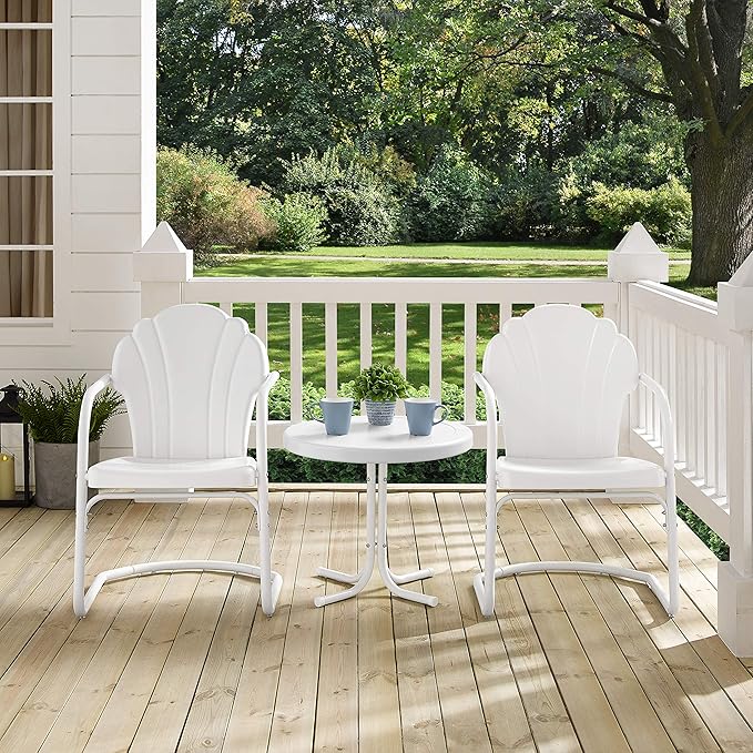 Crosley Furniture Tulip 3-Piece Outdoor Chair and Side Table Set, Retro Metal