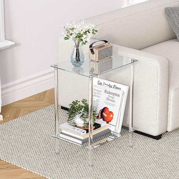 Tempered Glass Side Tables Set of 2 Acrylic End Table