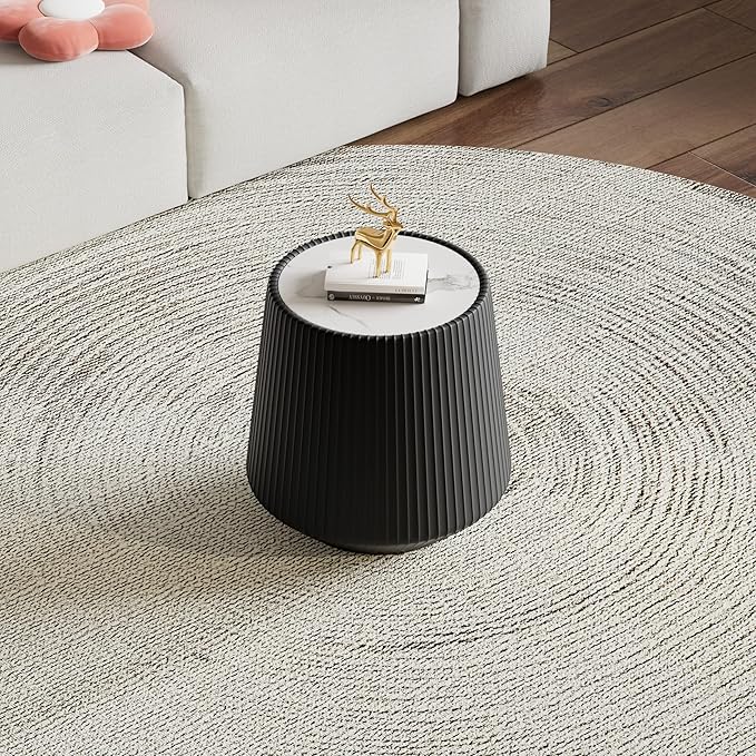 19.68" Round Marble End Table, Modern Cup Shaped Side Table