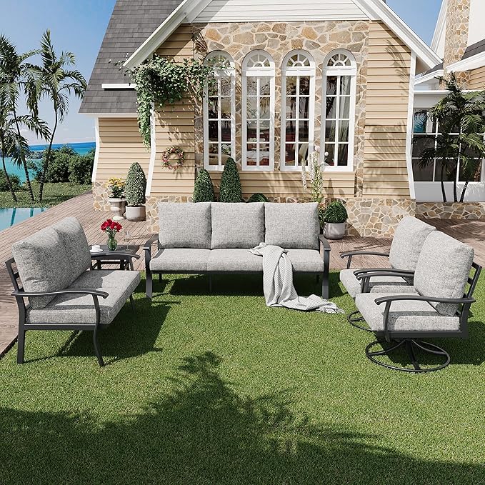 HOMREST Outdoor Furniture Thickened Cushion 360 Degree Swivel Rocking Patio