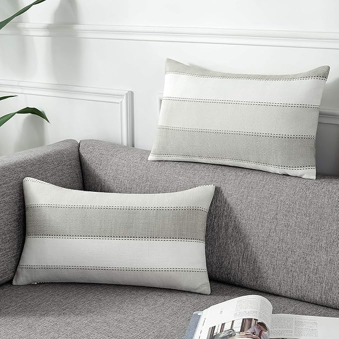 AmHoo Pack of 2 Farmhouse Stripe Check Throw Pillow Covers Set Case Cotton