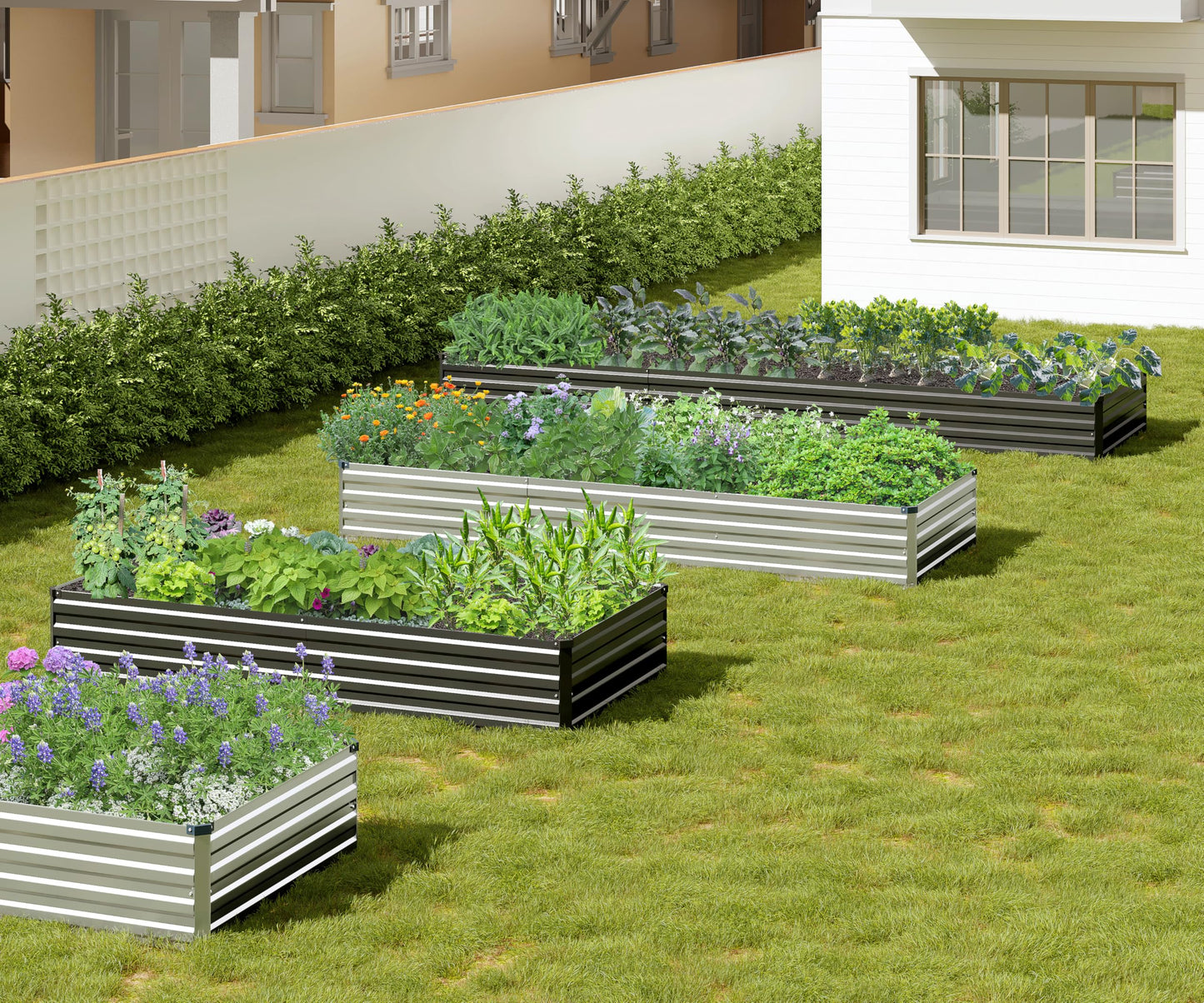 Easllre 2PCS 9x3x1ft Galvanized Raised Garden Bed,Outdoor Planter Box Metal Patio Kit Planting Bed for Vegetables Flowers Herb,Silver