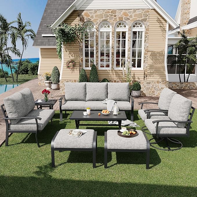 HOMREST Outdoor Furniture Thickened Cushion 360 Degree Swivel Rocking Patio