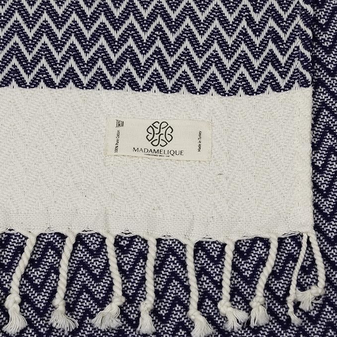 Madamelique Exclusive Hand Towels Set of 2-18 x 40 Inches - Decorative Bathroom Peshtemal Towel for Hand, Face, Hair, Yoga, Tea, Dishcloth, Kitchen and Bath - 100% Pure Cotton (Navy)