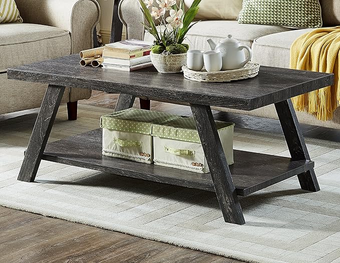 Contemporary Wood Coffee Table 48 in, Charcoal Living Room Table