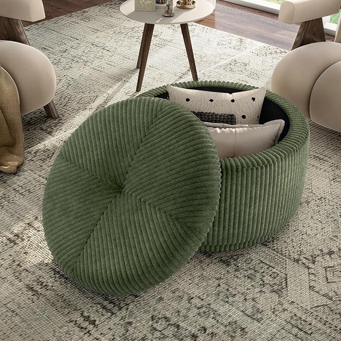Furniture of America Lennox Modern Chenille 29-inch Round Storage Ottoman