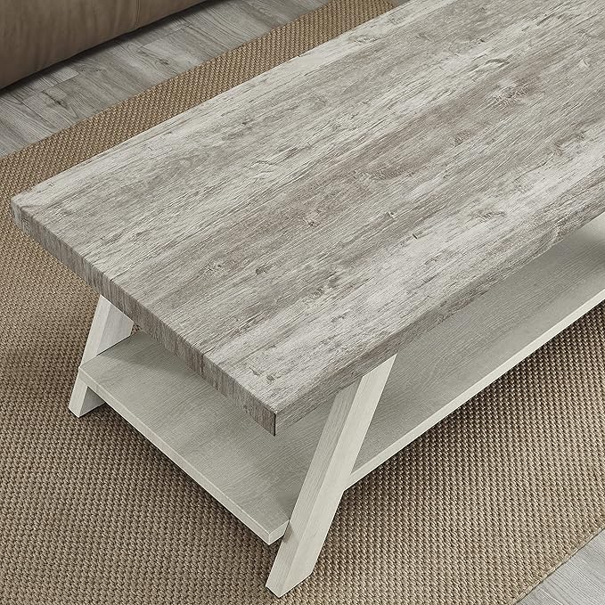 Contemporary Wood Coffee Table 48 in, Two-Tone Living Room Center Table