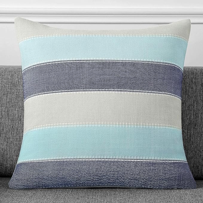AmHoo Pack of 2 Farmhouse Stripe Check Throw Pillow Covers Set Case Cotton