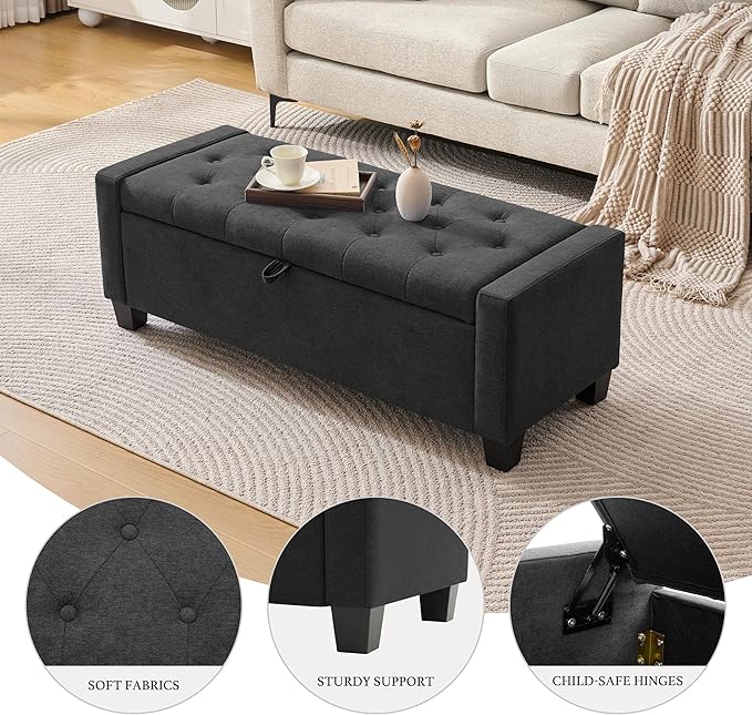 Huatean Home 43" Ottoman with Storage, Storage Ottoman Bench with Safety Hinge