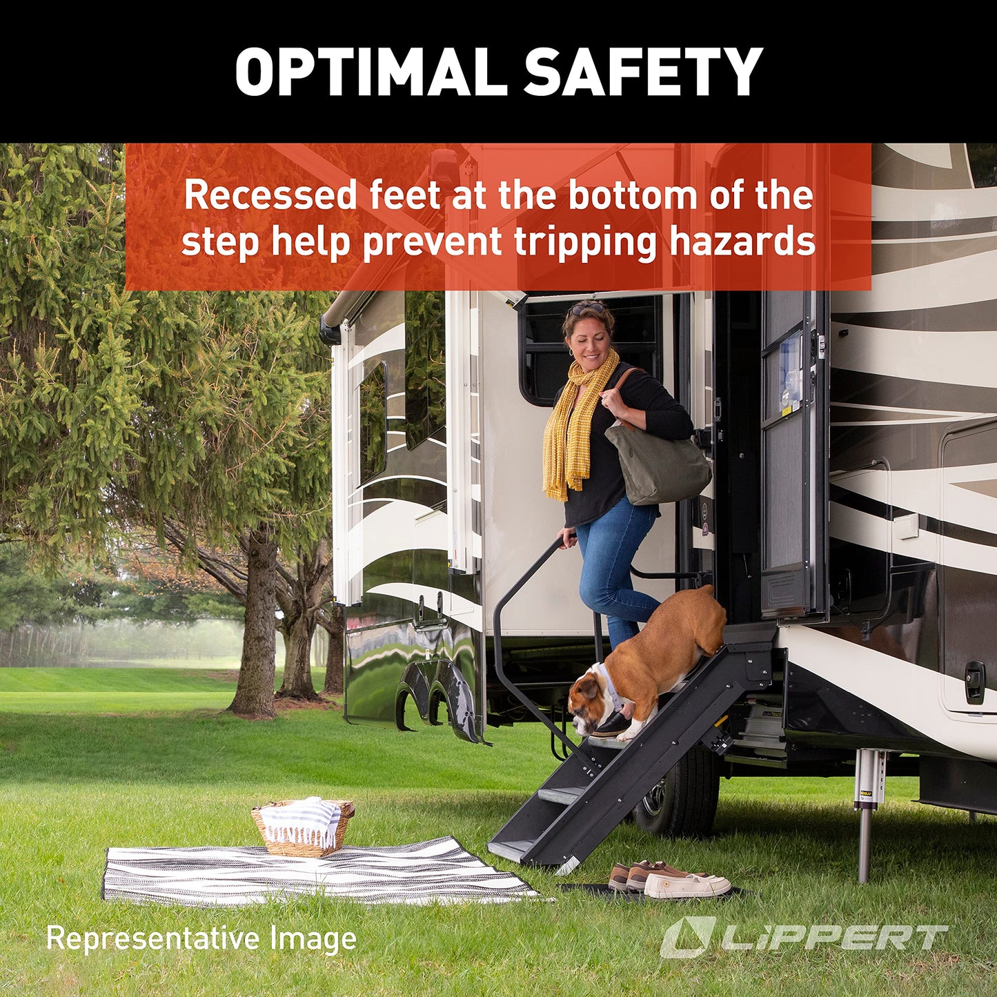 Lippert-791573 Solid Step Triple Step for RV and Travel Trailer Entry Doorway , 30-inch,Black