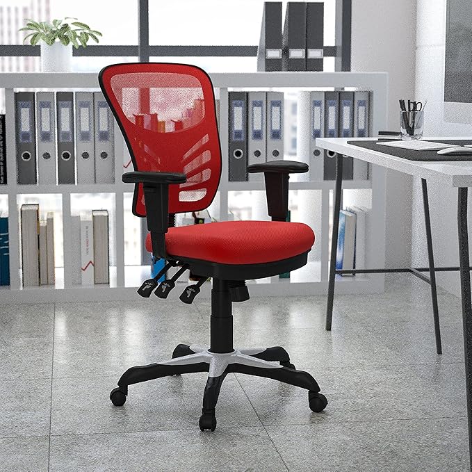 Flash Furniture Nicholas Mid-Back Red Mesh Multifunction Executive Swivel