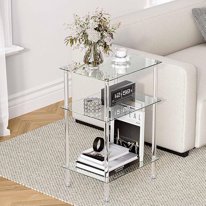 Tempered Glass Side Tables Set of 2 Acrylic End Table