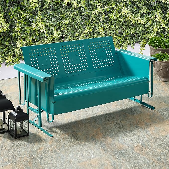 Crosley Furniture Bates Retro Metal Outdoor Sofa Glider, 3-Person Rocking Patio