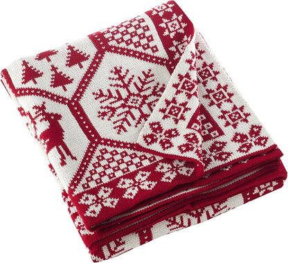 SARO LIFESTYLE Christmas Knit Throw Blanket, 50"x60", Red