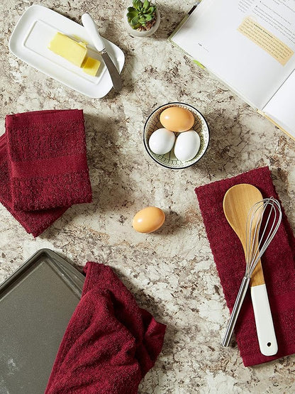 DII Basic Terry Collection Waffle Dishtowel Set, Solid Wine, 4 Piece