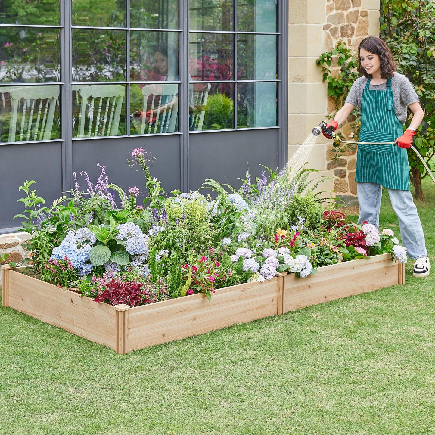Yaheetech 8×4ft Wooden Horticulture Raised Garden Bed Divisible Elevated Planting Planter Box for Flowers/Vegetables/Herbs in Backyard/Patio Outdoor, Natural Wood, 93 x 48 x 10in