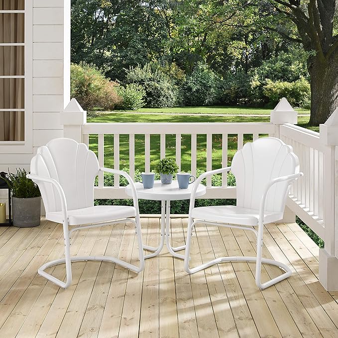 Crosley Furniture Tulip 3-Piece Outdoor Chair and Side Table Set, Retro Metal