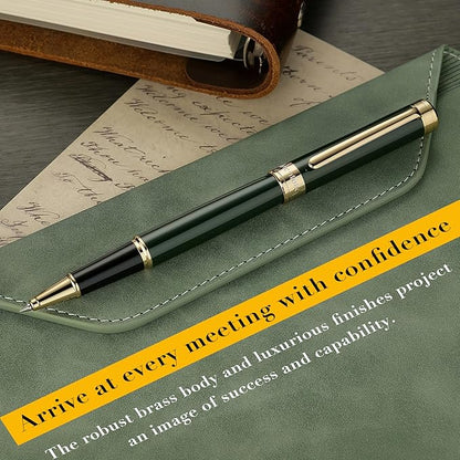 Lacquer Rollerball Pen - Stunning Luxury Green Pen, 24K Gold Plating, Schmidt Refill, Precision Flow Ink, Fancy Roller Ball Gift Set for Men & Women, Christmas, Executive Office, Nice Pens