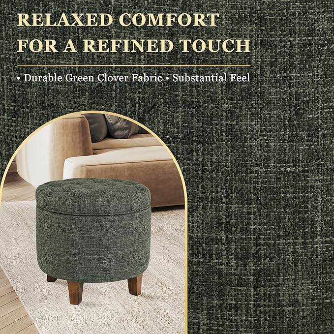 Homepop Home Decor | Upholstered Round Tufted Foot Rest Ottoman | Ottoman