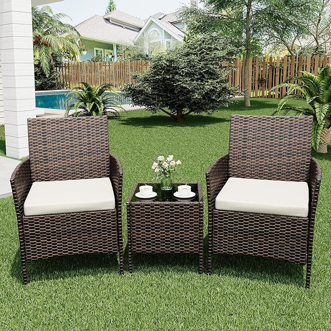 GarveeLife 3-Piece Patio Furniture Set, Rattan Outdoor Furniture