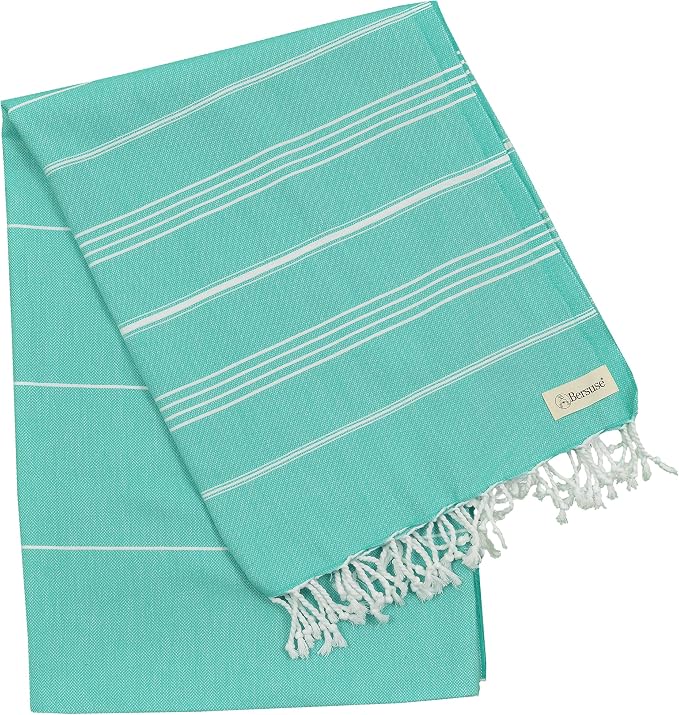 Bersuse Towels Anatolia XL Beach Blanket Throw Blanket Turkish Towel 100% Cotton Extra-Large Quick-Dry Lightweight Premium Peshtemal Towel - 61x82 Inches, Mint Green (Set of 6)