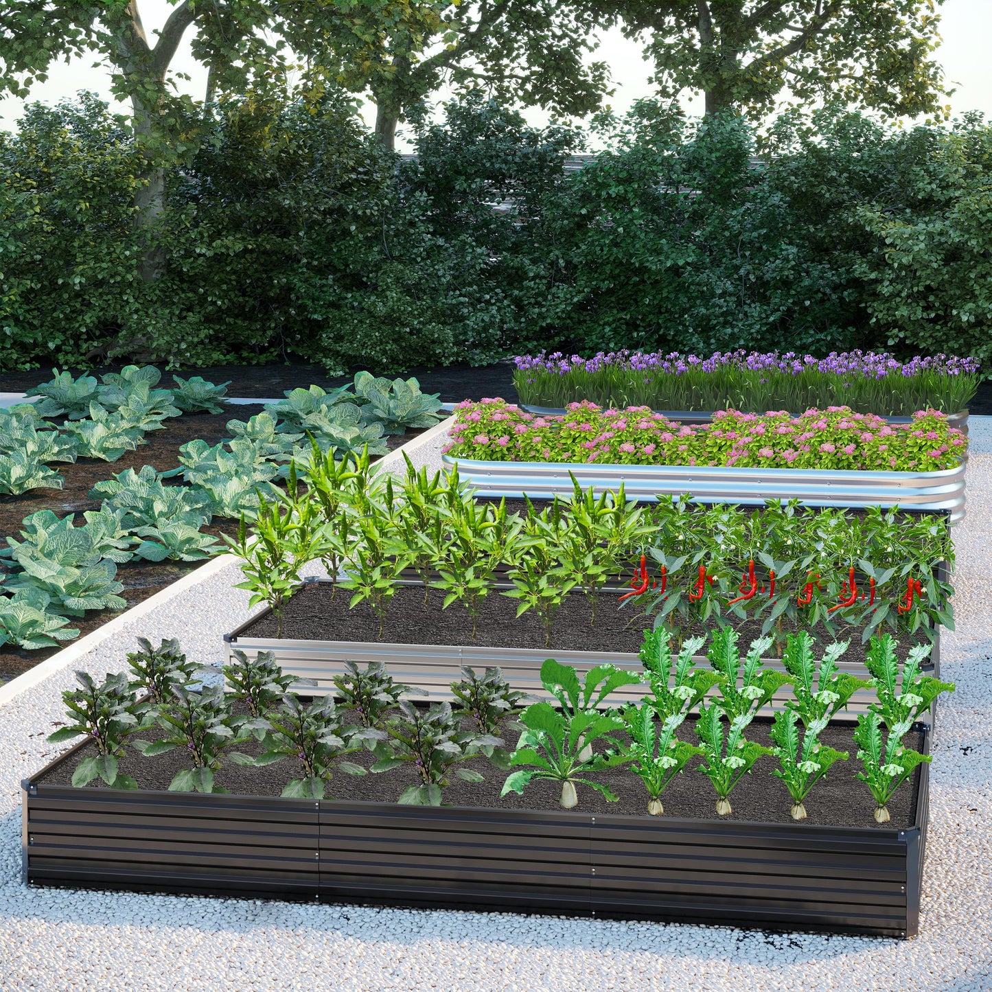 DIIYIV 2PCS 12x2x1FT Galvanized Raised Garden Bed Kit,Vegetable Boxes-Rectangle Metal Flower Box,Large Planter Raised Beds Outdoor Garden for Planting,Fruit,Herb-Black