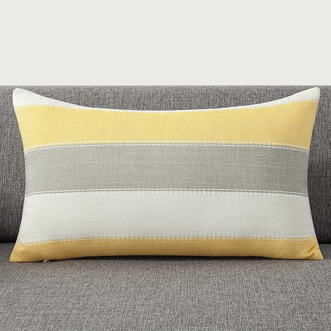 AmHoo Pack of 2 Farmhouse Stripe Check Throw Pillow Covers Set Case Cotton