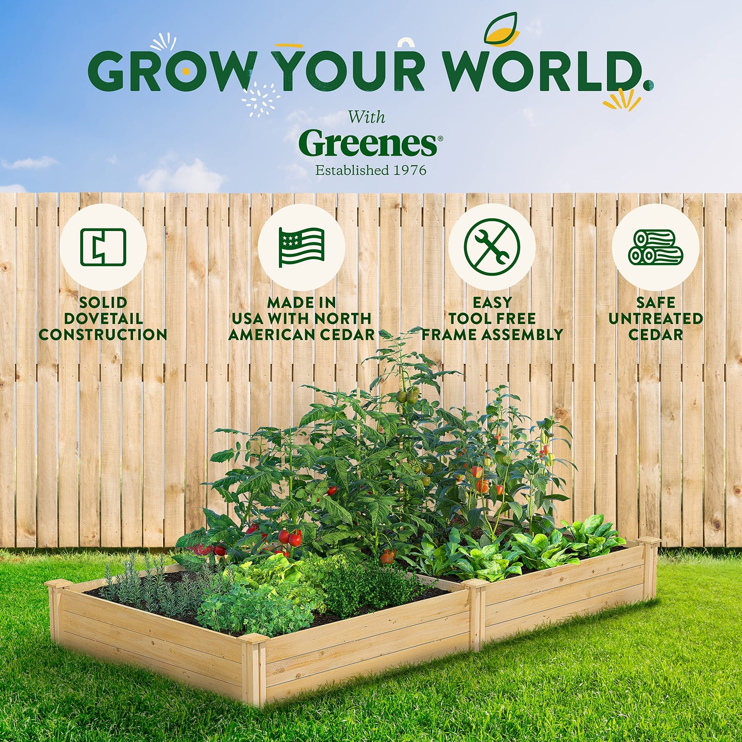 Greenes Fence Premium Cedar Raised Garden Bed, 4' x 8' x 10.5" (3/4" Thick) - Made in USA with North American Cedar