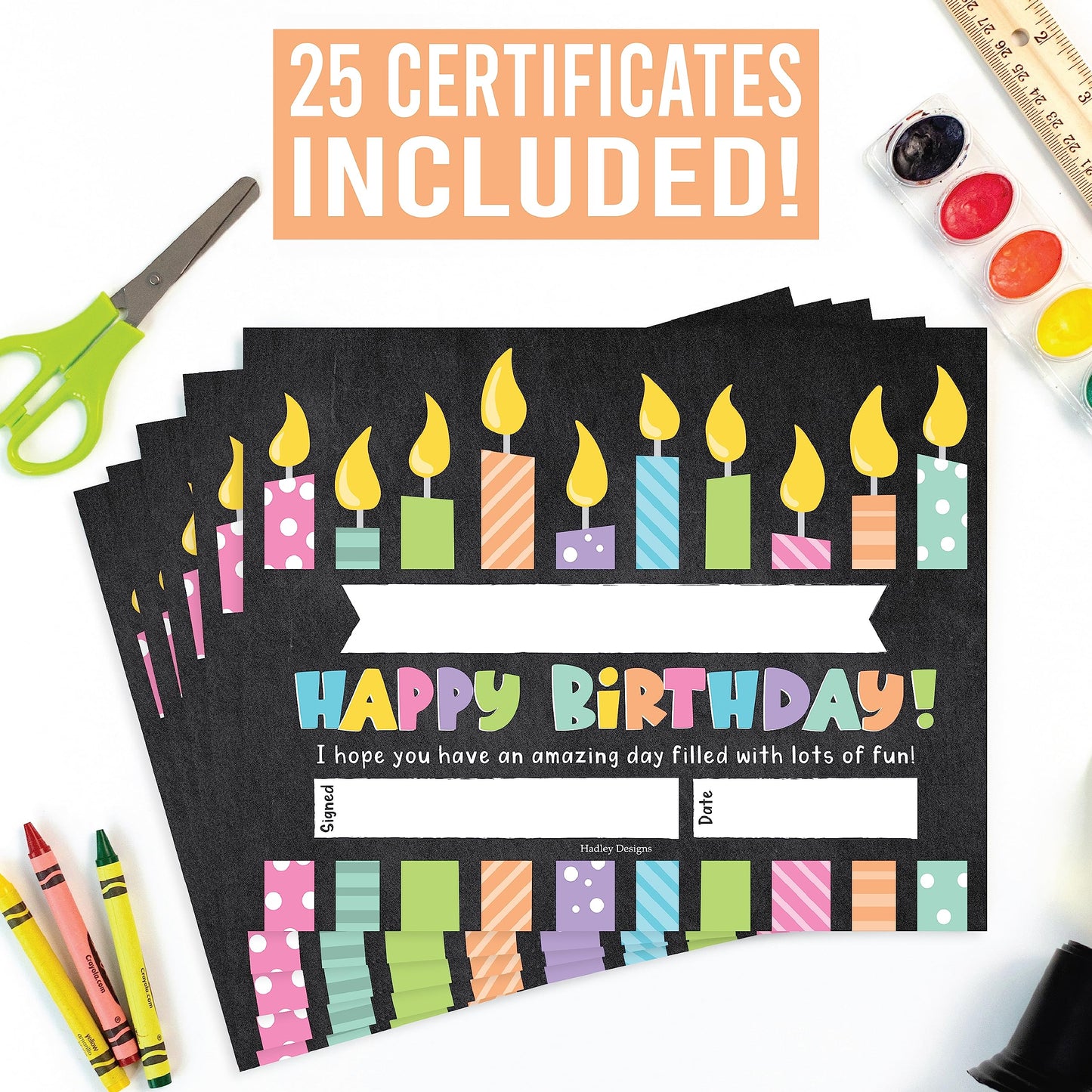 Happy Birthday Certificates for Students - 25 Student Birthday Certificates for Kids Classroom Must Haves, Teacher Supplies for Classroom Elementary, Chalkboard Teacher Essentials