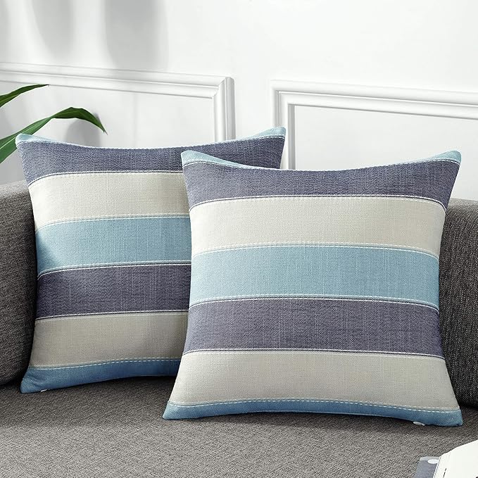 AmHoo Pack of 2 Farmhouse Stripe Check Throw Pillow Covers Set Case Cotton
