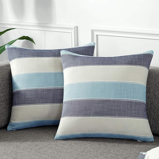 AmHoo Pack of 2 Farmhouse Stripe Check Throw Pillow Covers Set Case Cotton