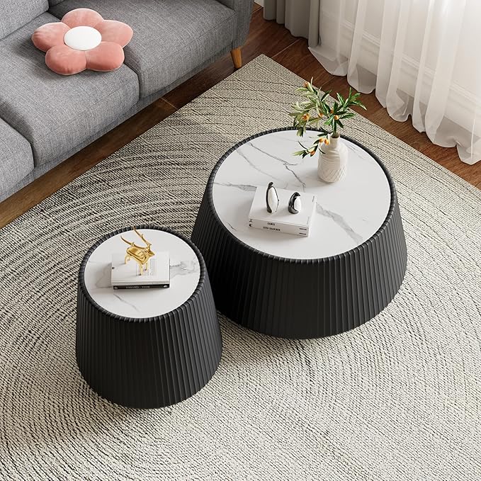 Modern Marble Nesting Coffee Table Set of 2, 26.77" Cup Shaped Coffee and End