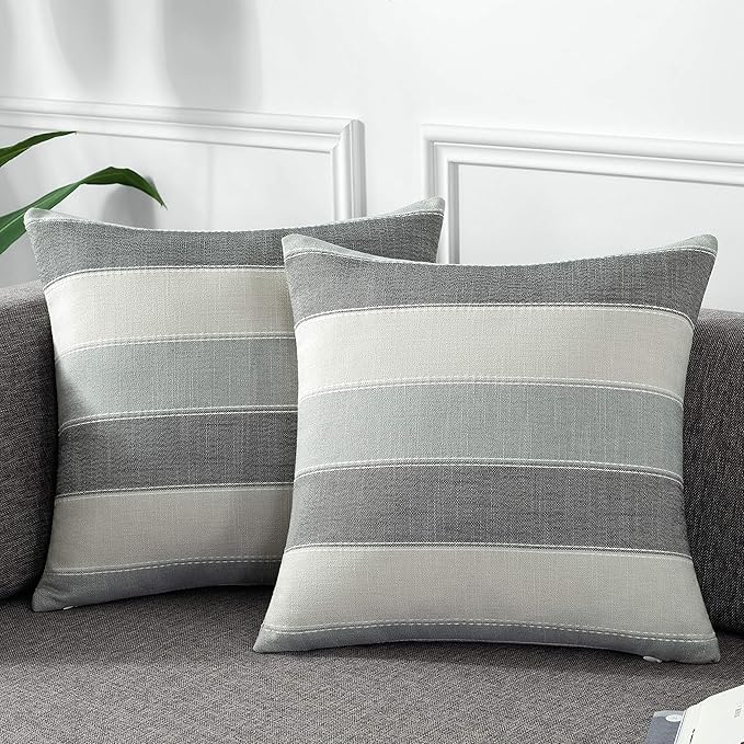 AmHoo Pack of 2 Farmhouse Stripe Check Throw Pillow Covers Set Case Cotton