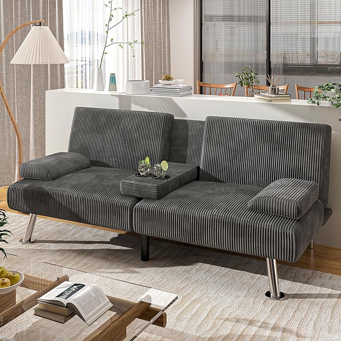 Shahoo Modern Upholstered Convertible Folding Futon Sofa Bed