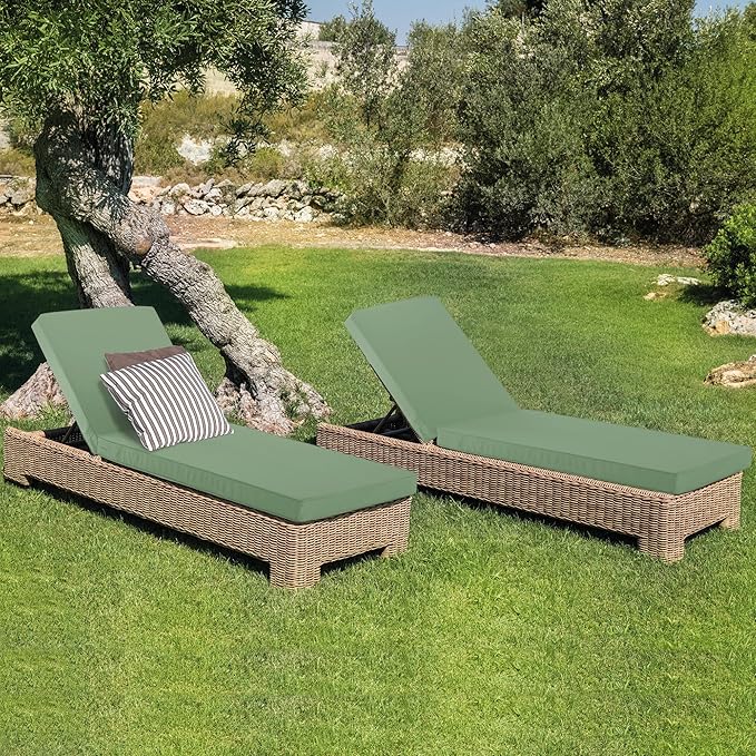 Outdoor Chaise Lounge Cushion Set of 2, Fadesafe Water-Repellent Lounge Deck