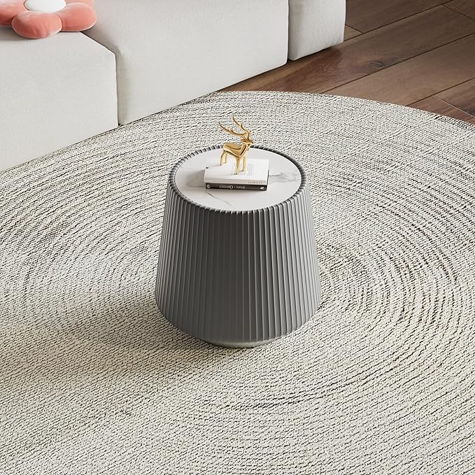 19.68" Round Marble End Table, Modern Cup Shaped Side Table
