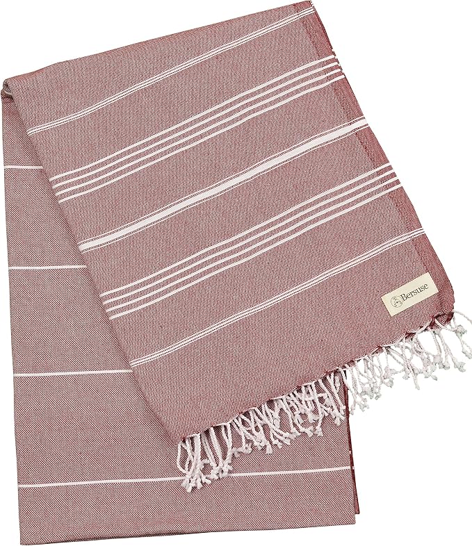 Bersuse Towels Anatolia XL Beach Blanket Throw Blanket Turkish Towel 100% Cotton Extra-Large Quick-Dry Lightweight Premium Peshtemal Towel - 61x82 Inches, Burgundy